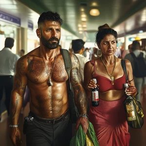 photorealism,hyperrealism style,A sweaty tattoed muscular man w...