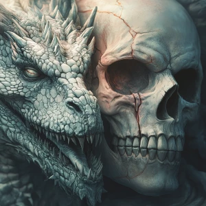 dragon beside skull faced entity, both facing toward the viewer...