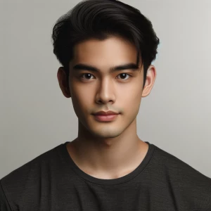 wajah pria muda asia rambut hitam rapi kaus kasual ukuran wajah...