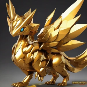 Create an illustration of Gholdengo, the Pokemon characterized b...
