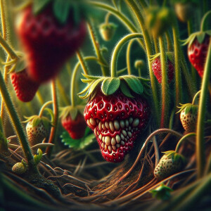 Create a high-quality photo: a strawberry bush growing in a fiel...