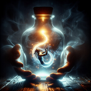 A genie,trapped in a bottle, 8k resolution, HDR,masterpiece, cin...