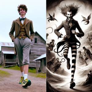 Generate an image of a character that fuses Forrest Gump's signa...