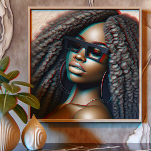 3-D image of an abstract painting which features a beautiful Afr...