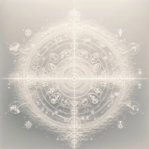 White background with transparent alien symbols written with lea...