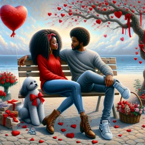 A 4K detailed romantic digital airbrush scene with an Afro Latin...