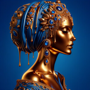 Create a 3-D realistic, elegant figure against a vivid royal blu...