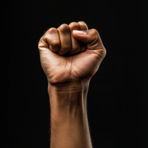 Raised strong brown fist in resistance