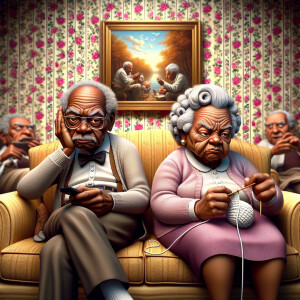 Digital art, a stylized African-American elderly couple wearing...