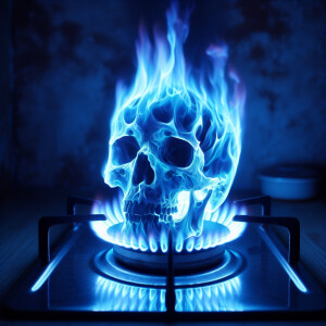Imagine the blue flame of a gas herd that is drawing the face of...
