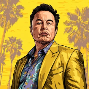 Elon Musk in GTA art style,  gold swagger, in the style of a Gra...