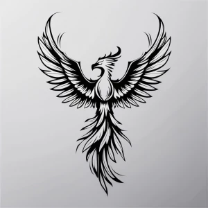 A black and white, line art, suitable for a laser cutter, Phoeni...