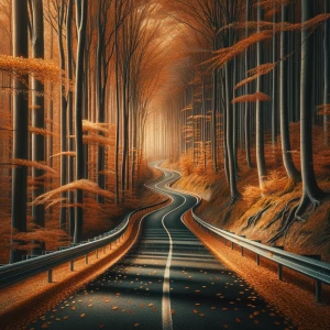 8K ultra photorealistic vertical 9:16 scene of a winding road cu...