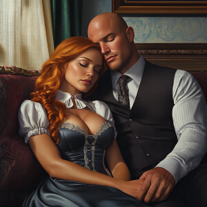 Create a photorealistic image of an attractive long ginger-haire...