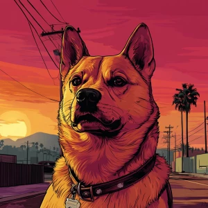 MEME DOGE in GTA art style — — in the style of a Grand Theft Au...