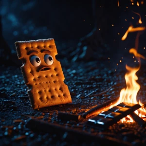 "In a dimly lit clearing, an intriguing anthropomorphic graham c...