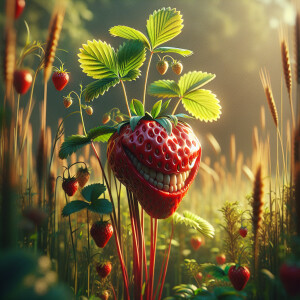 Create a high-quality photo: a strawberry bush growing in a fiel...