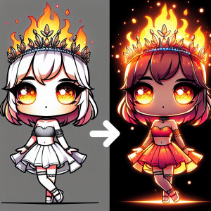 A cute cartoon chibi girl with cute wings and glowing eyes and f...
