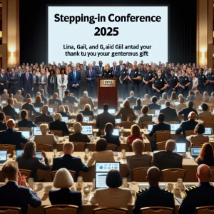 draw a hotel conference room filled with business men and women...