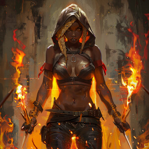 A strikingly fierce Eritrean assassin girl, with rogue brown ski...