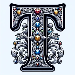 An ornately jeweled letter T suitable for a tattoo