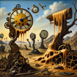 the persistence of memory by Salvador Dali, but in steampunk sty...