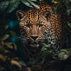A leopard face staring straight at the camera