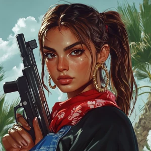 girl with brown hair, thick eyebrows, pumped up lips, potato nos...