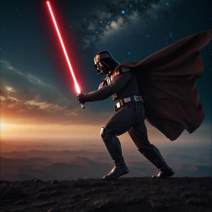 Create an image depicting a showdown between Darth Vader wieldin...