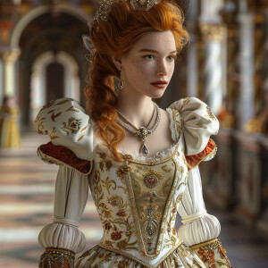Create a photorealistic image of a light ginger-haired model wal...