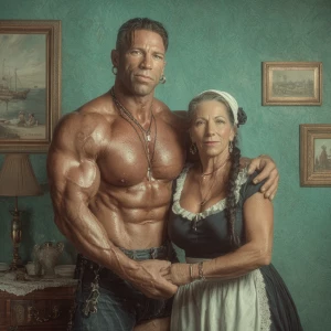 Realism photo art.a muscular sweaty american employer man caring...