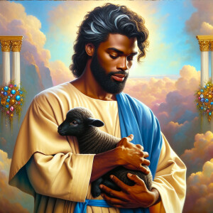 Oil painting of an African-American man resembling Jesus Christ,...