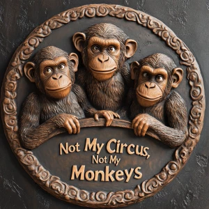Create a 3D bas-relief image featuring three monkeys with resemb...