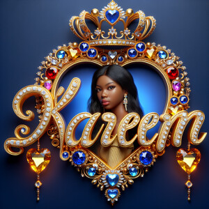 Craft a 3-D image showcasing the name 'KAREN' in a luxurious gol...