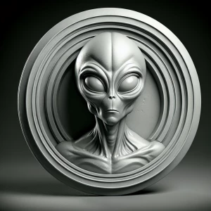 Alien, grayscale 3d bas relief, round border
