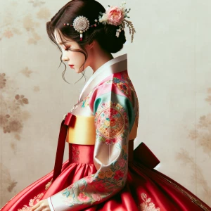 photography, highly detail of a beautiful korean bride in a trad...