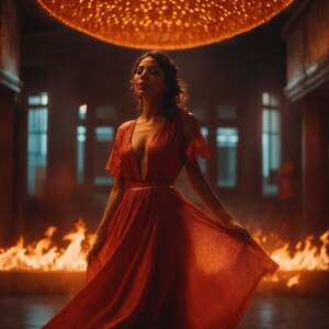 a woman dancing with the fire, illuminati scene