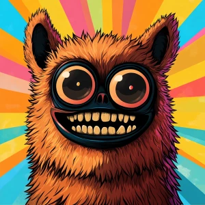 Stylized character portrait of a mischievous designer toy creat...