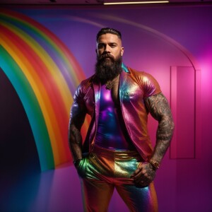 a bearded muscular man standing with his hands on his in his poc...