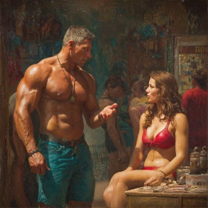 Hyperrealism photo painting,a muscular beefy russian man standin...