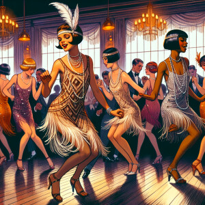 . Flapper girls dancing the Charleston in a Harlem club