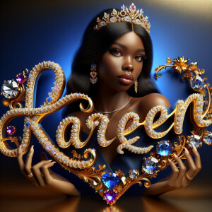 VCraft a 3-D image showcasing the name 'KAREN' in a luxurious go...