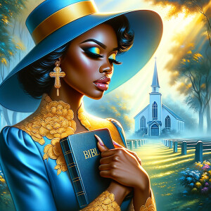An airbrush oil painting depicts an African American woman with...