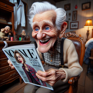 caricature of a 95 year old happy American grandpa sitting at a...
