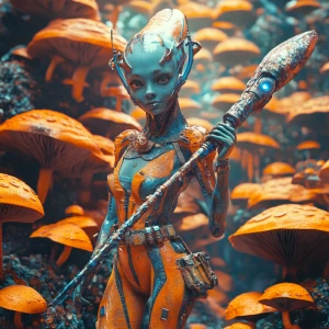 Create an image of an alien girl with 3D printing art style aest...