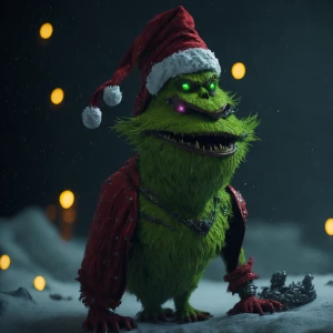 "Create a mischievous, festive character resembling the Grinch f...