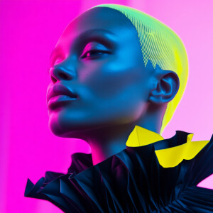 Avant garde high fashion editorial beauty portrait, pale androgy...