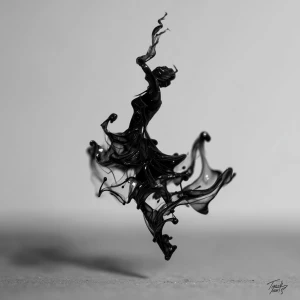 A faceless woman formed of ultra-sharp tendrils of black ink, su...