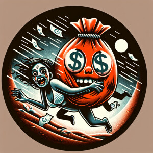 Create a detailed, circular logo with a horror theme that depict...