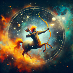 Create a digital masterpiece depicting the zodiac sign Sagittari...